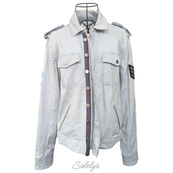 Zadig & Voltaire Kavy Rae Light Blue Cotton Military Utility Jacket Patch Medium - Picture 15 of 15